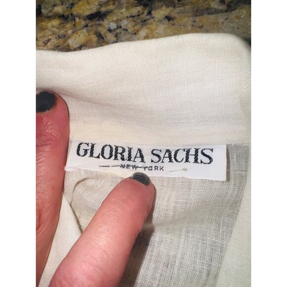 Vintage Gloria Sachs Prairie Peasant 80s White Pleated Lace Cotton Blouse 10 - Picture 8 of 14